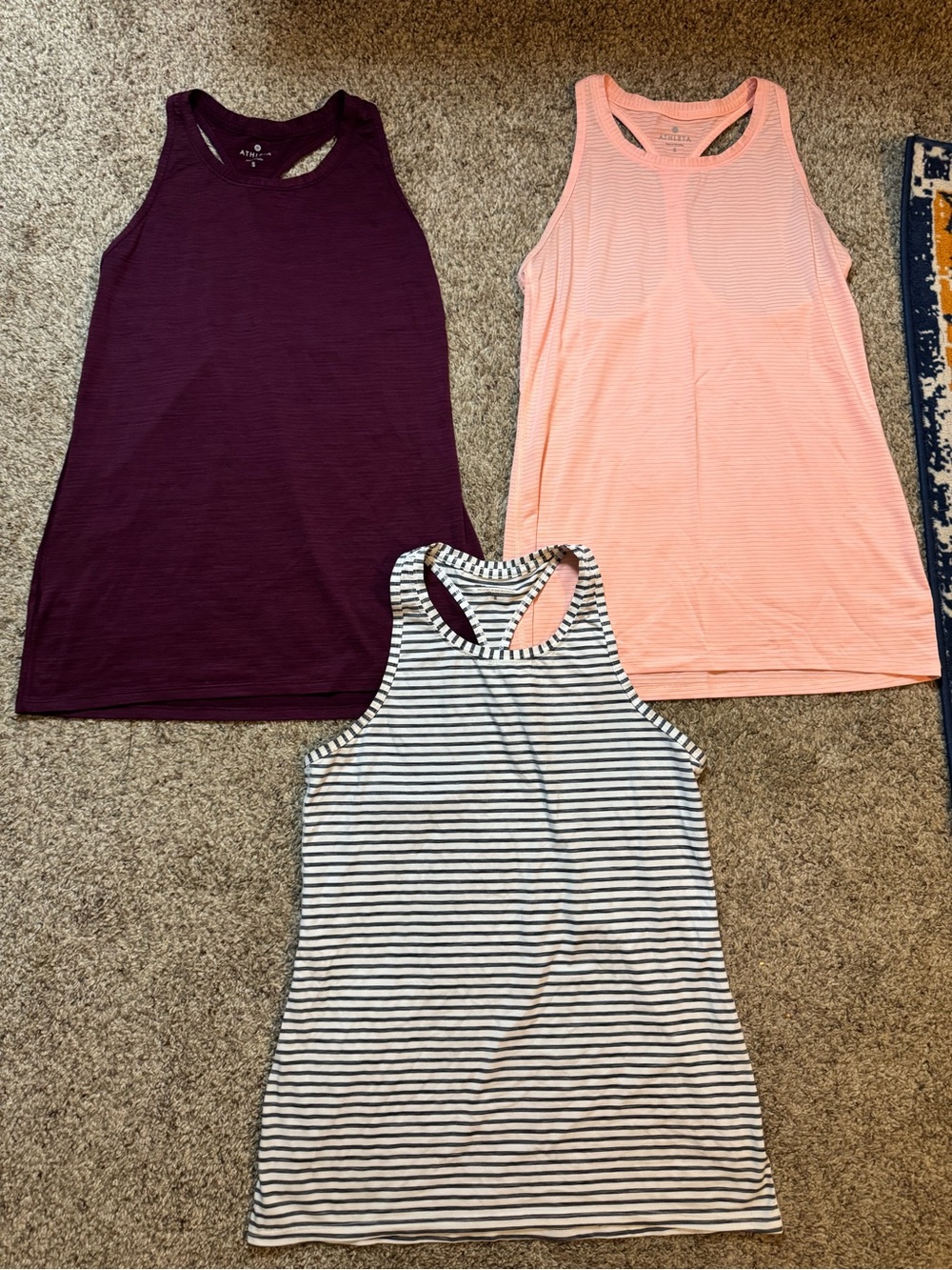 Athleta Women’s Racerback Tank Trio - Maroon, Peach, Black/White Stripe